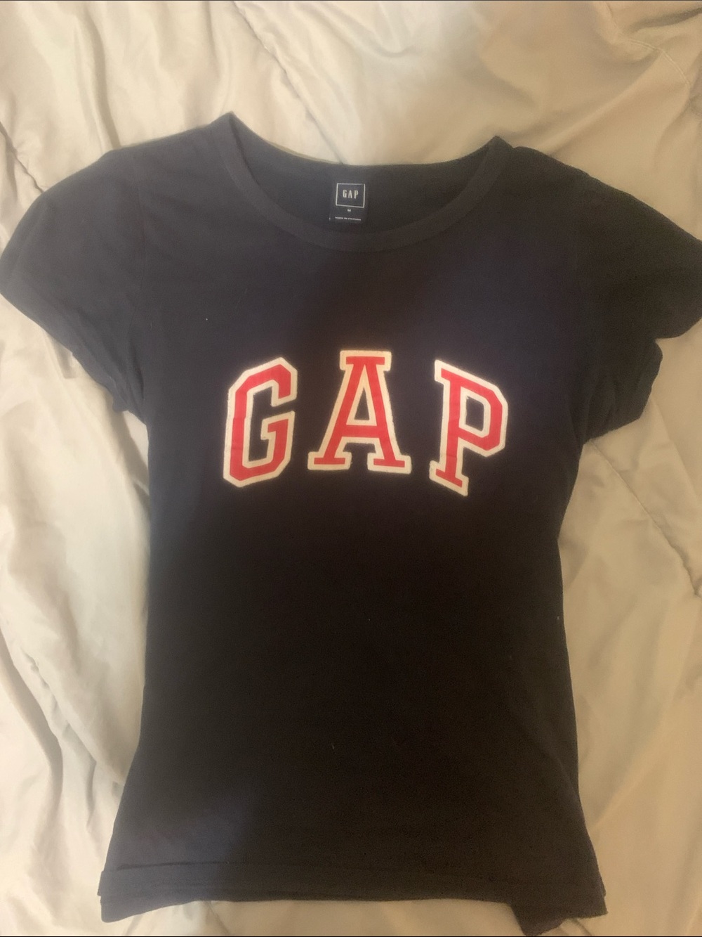 GAP Navy Blue Tee with Red & White Lettering